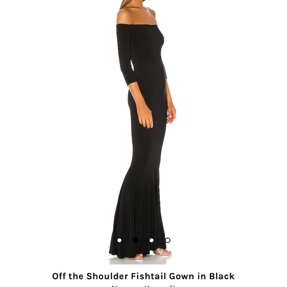 Norma Kamali Off Shoulder Fishtail Gown - Black - Picture 1 of 8